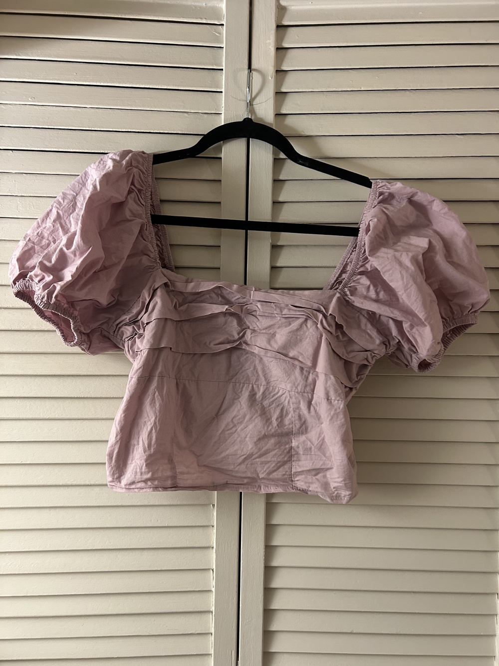 Puff Sleeve Square Neck Crop Top in Dusty Mauve